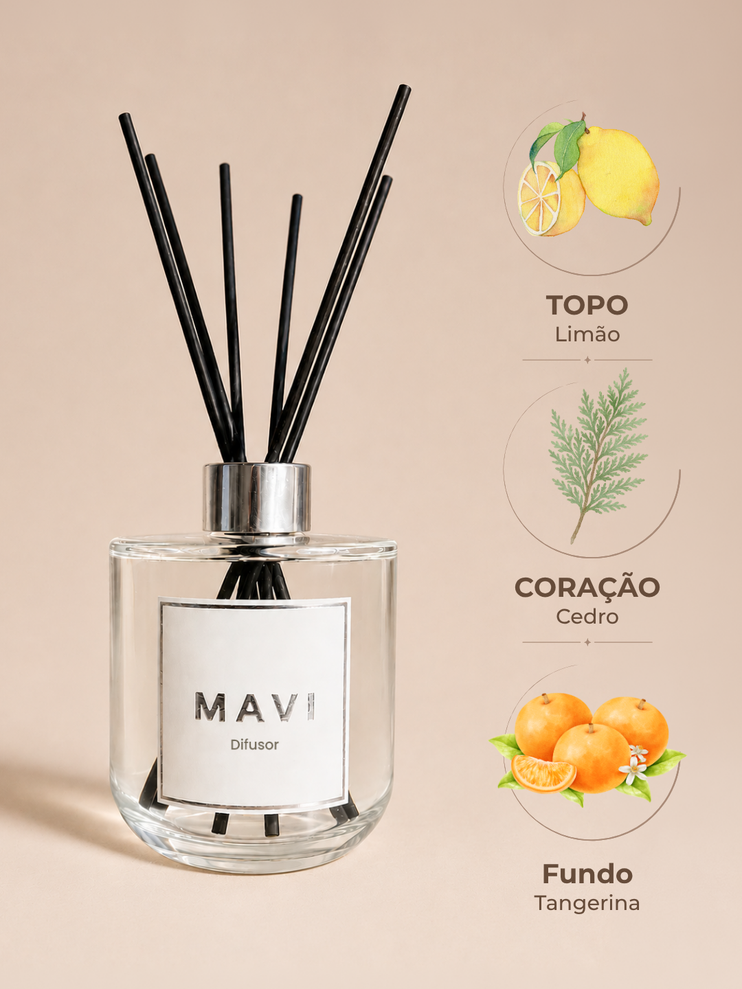 Difusor de Varetas Premium Mavi - Cedro, Tangerina e Limão Difusor de Varetas Premium Mavi - Cedro, Tangerina e Limão